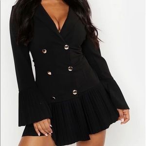 Boohoo Black Blazer Pleated Frill Hem Dress